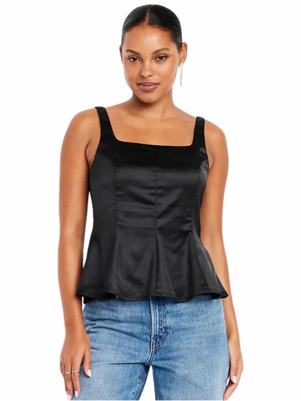 Old Navy Black Satin Square-Neck Peplum Top
